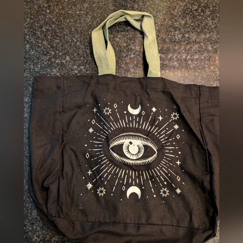 Black cotton mystic eyeball canvas bag